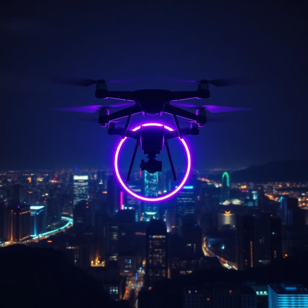 Drone over city skyline